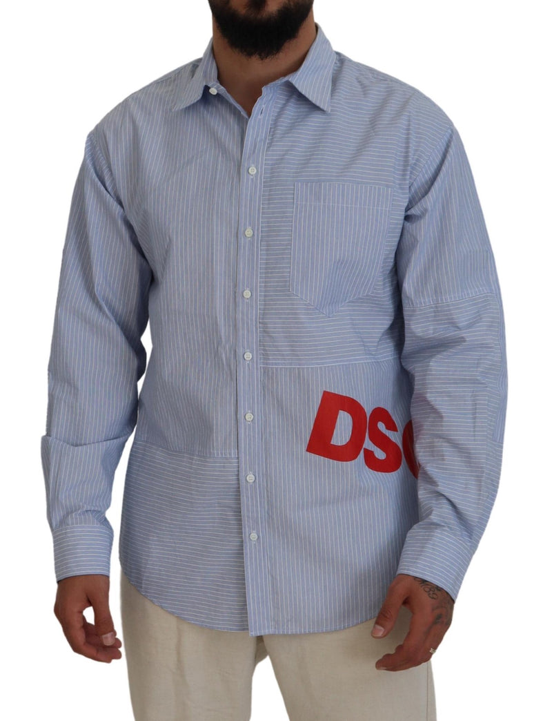 Chemise habillée à manches longues Dsquared² à rayures bleues et logo imprimé