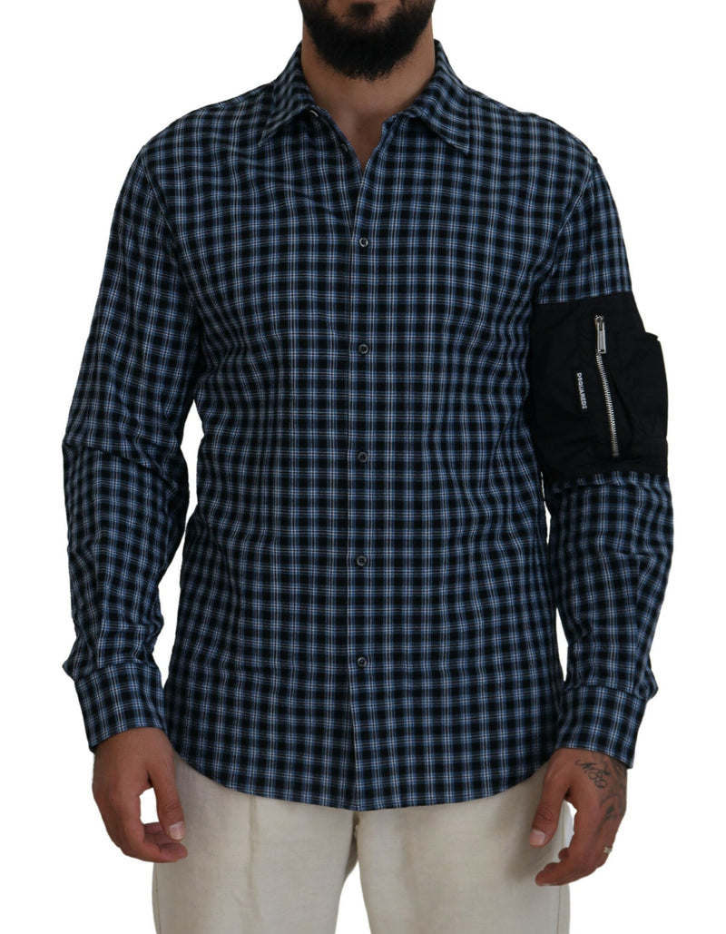 Chemise à manches longues pour homme Dsquared² multicolore à carreaux noirs sur les bras