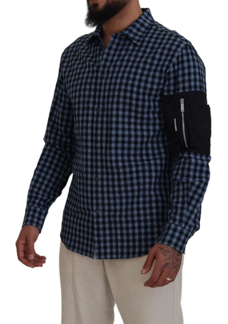 Chemise à manches longues pour homme Dsquared² multicolore à carreaux noirs sur les bras