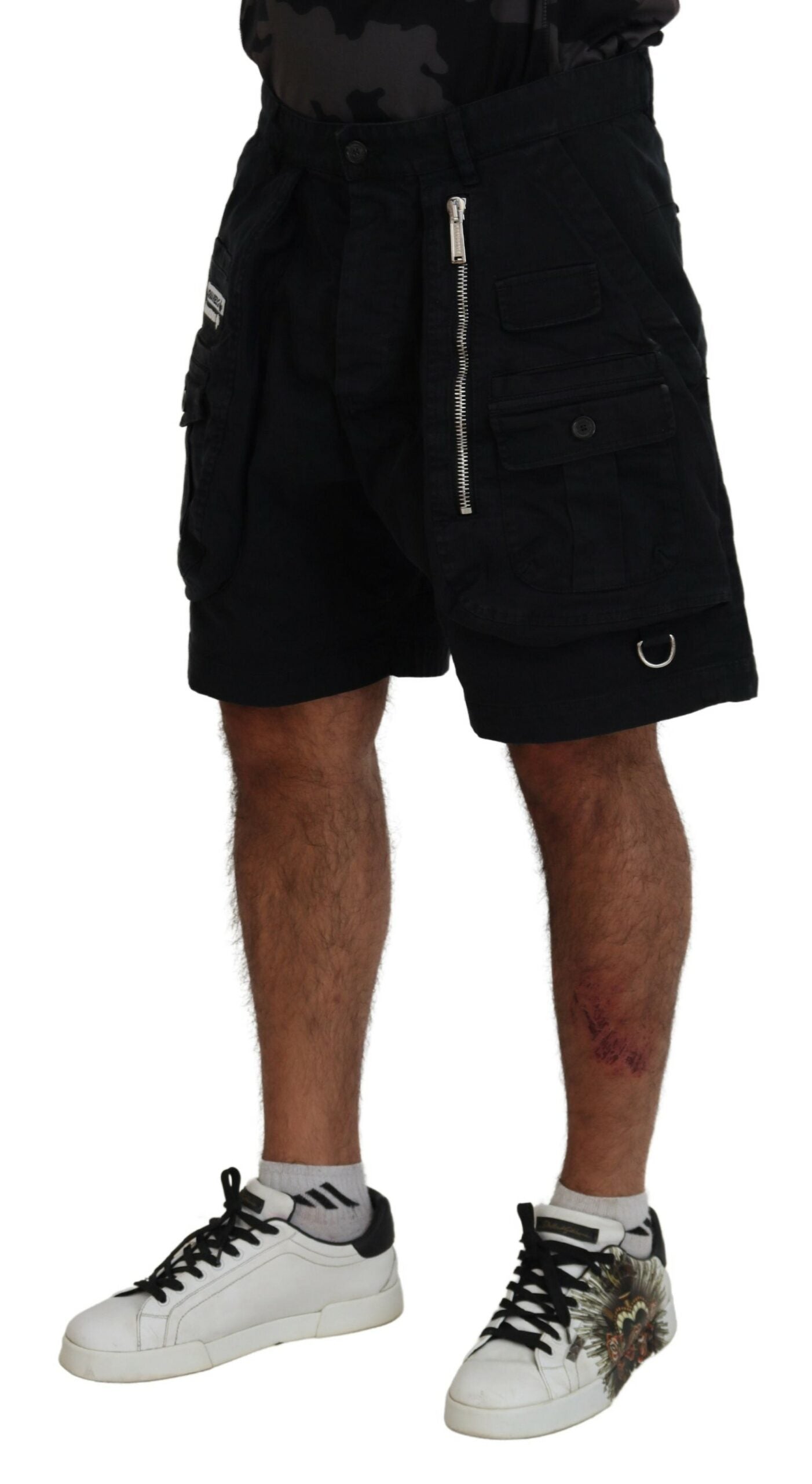 Dsquared² Zwarte katoenen cargo-boxershorts boven de knie