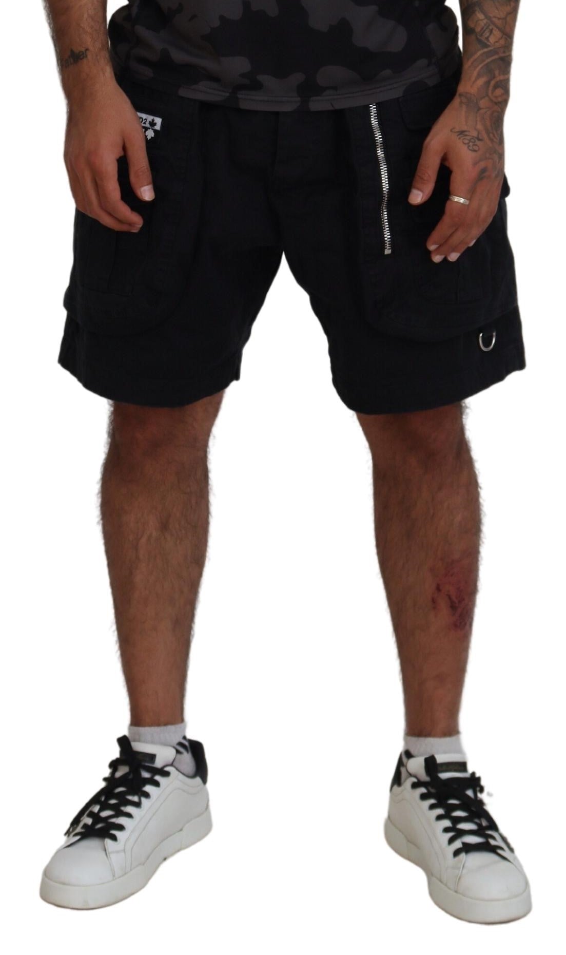 Shorts cargo boxer en coton noir au-dessus du genou Dsquared²