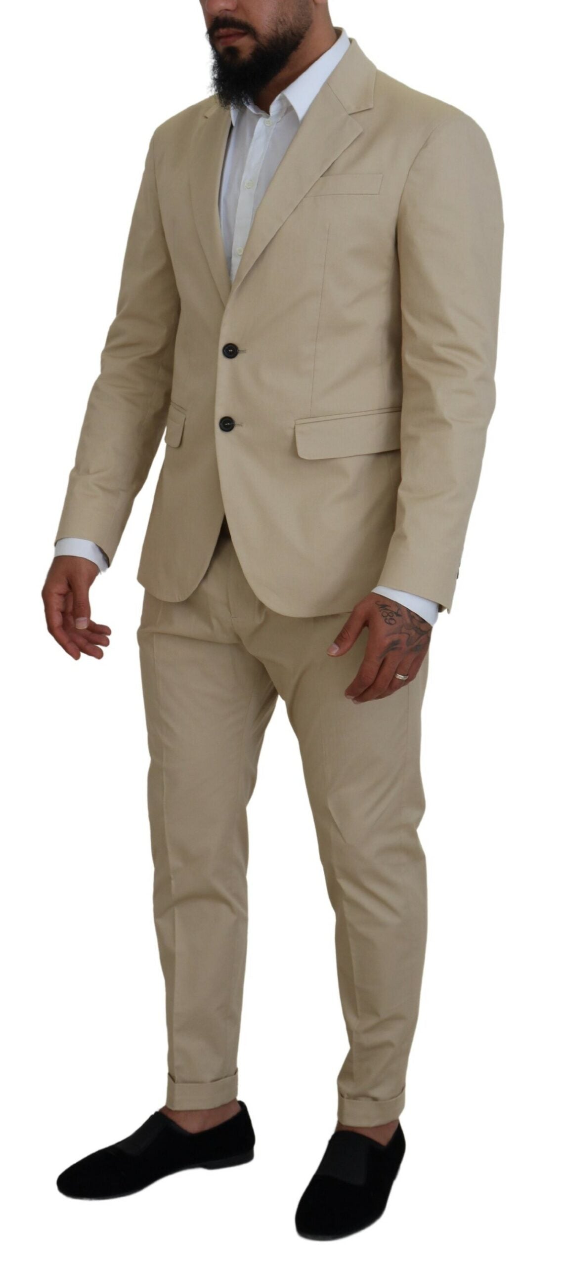 Dsquared² CIPRO Costume Beige en Coton à Deux Pièces