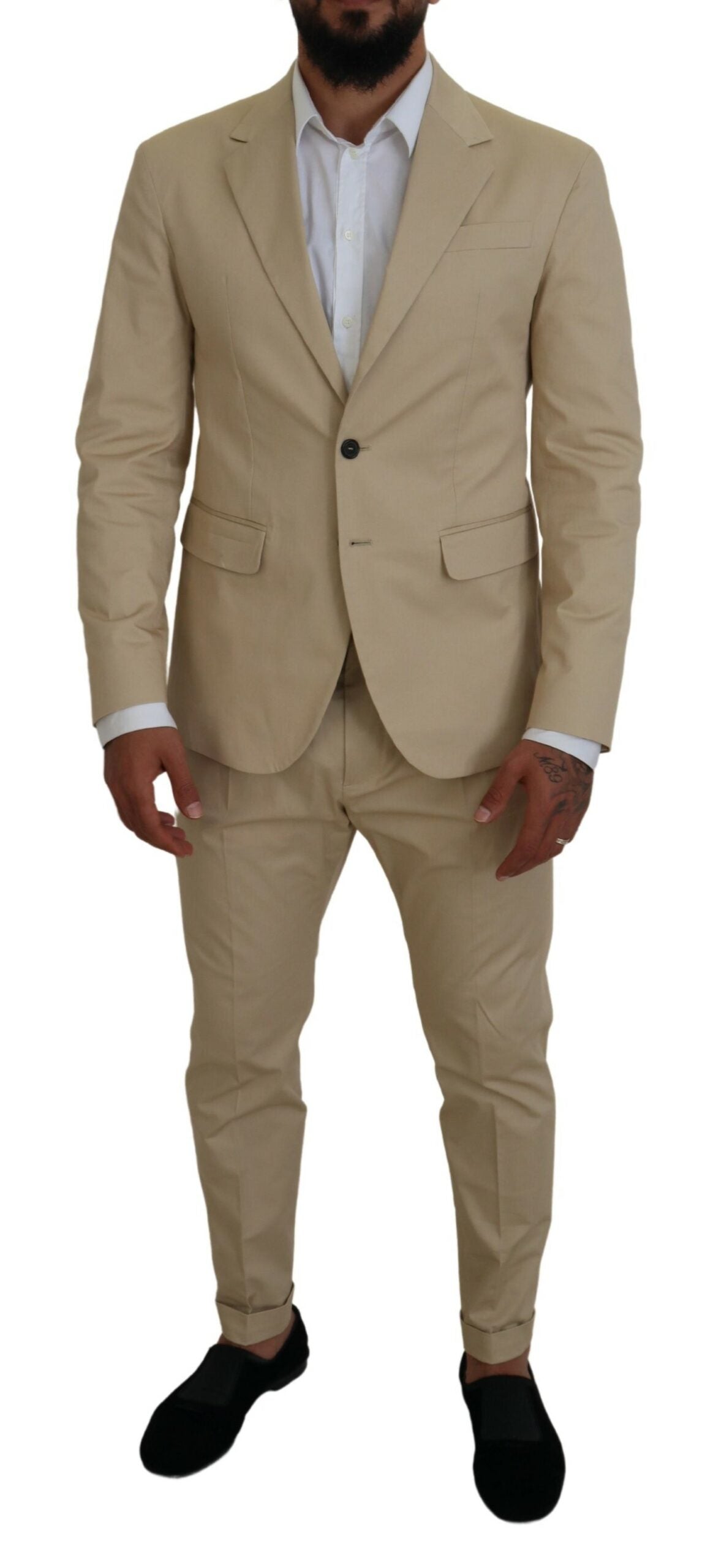 Dsquared² CIPRO Costume Beige en Coton à Deux Pièces