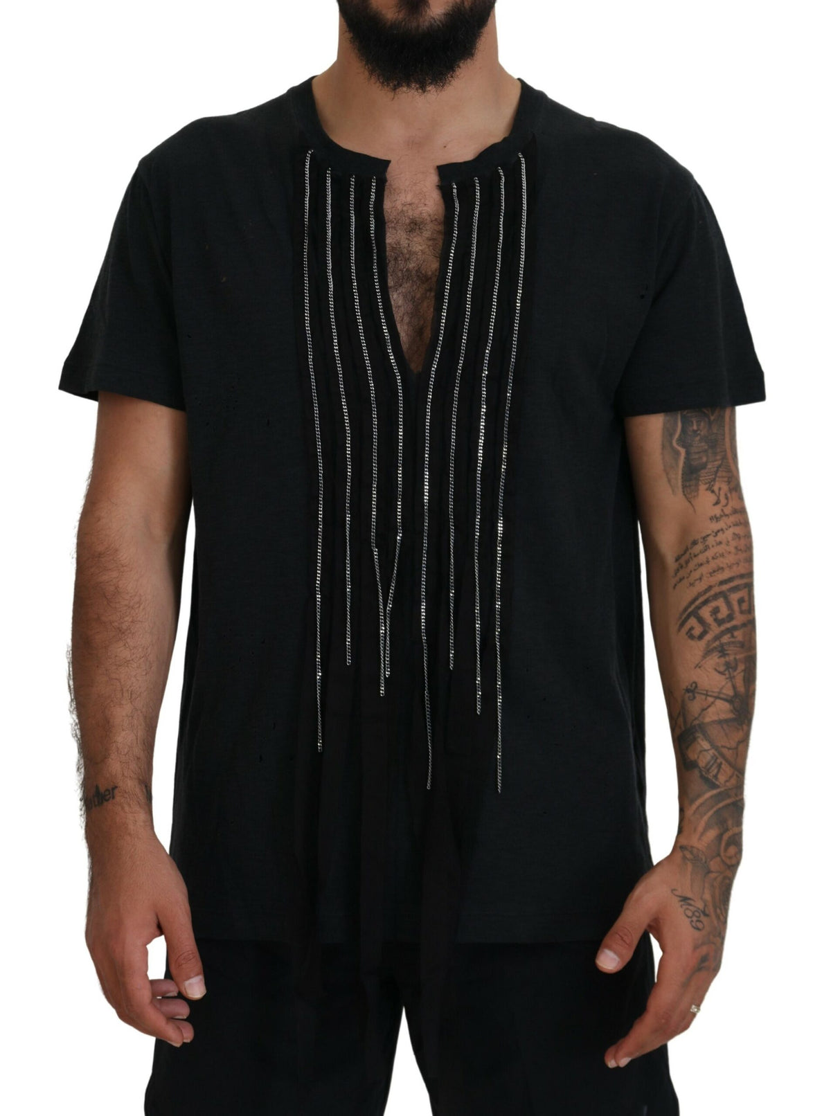 T-shirt en coton à manches courtes noir Dsquared² orné de chaînes