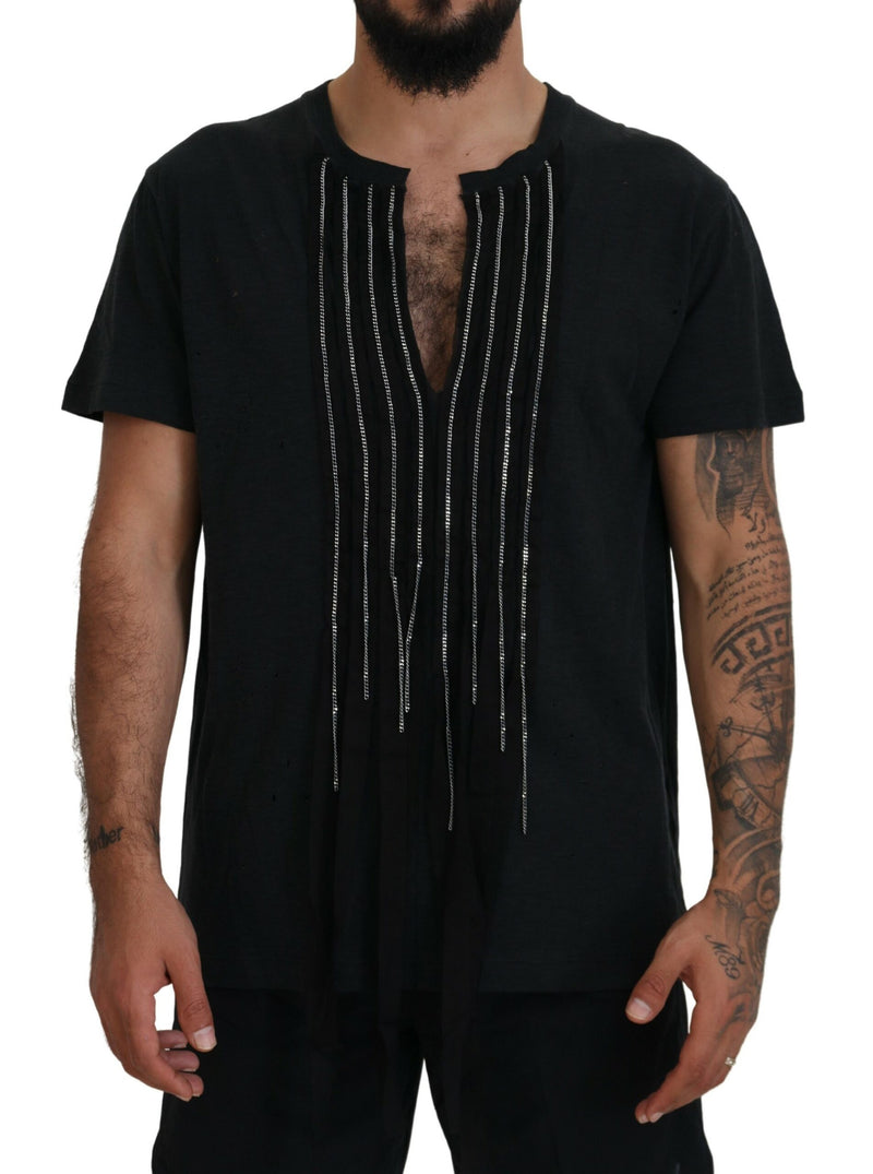 T-shirt en coton à manches courtes noir Dsquared² orné de chaînes