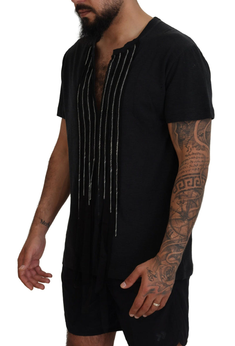 T-shirt en coton à manches courtes noir Dsquared² orné de chaînes