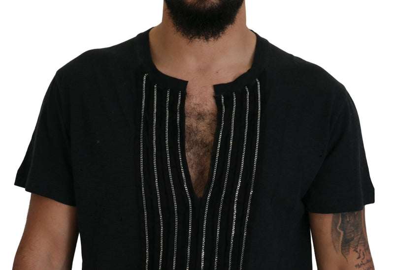 T-shirt en coton à manches courtes noir Dsquared² orné de chaînes