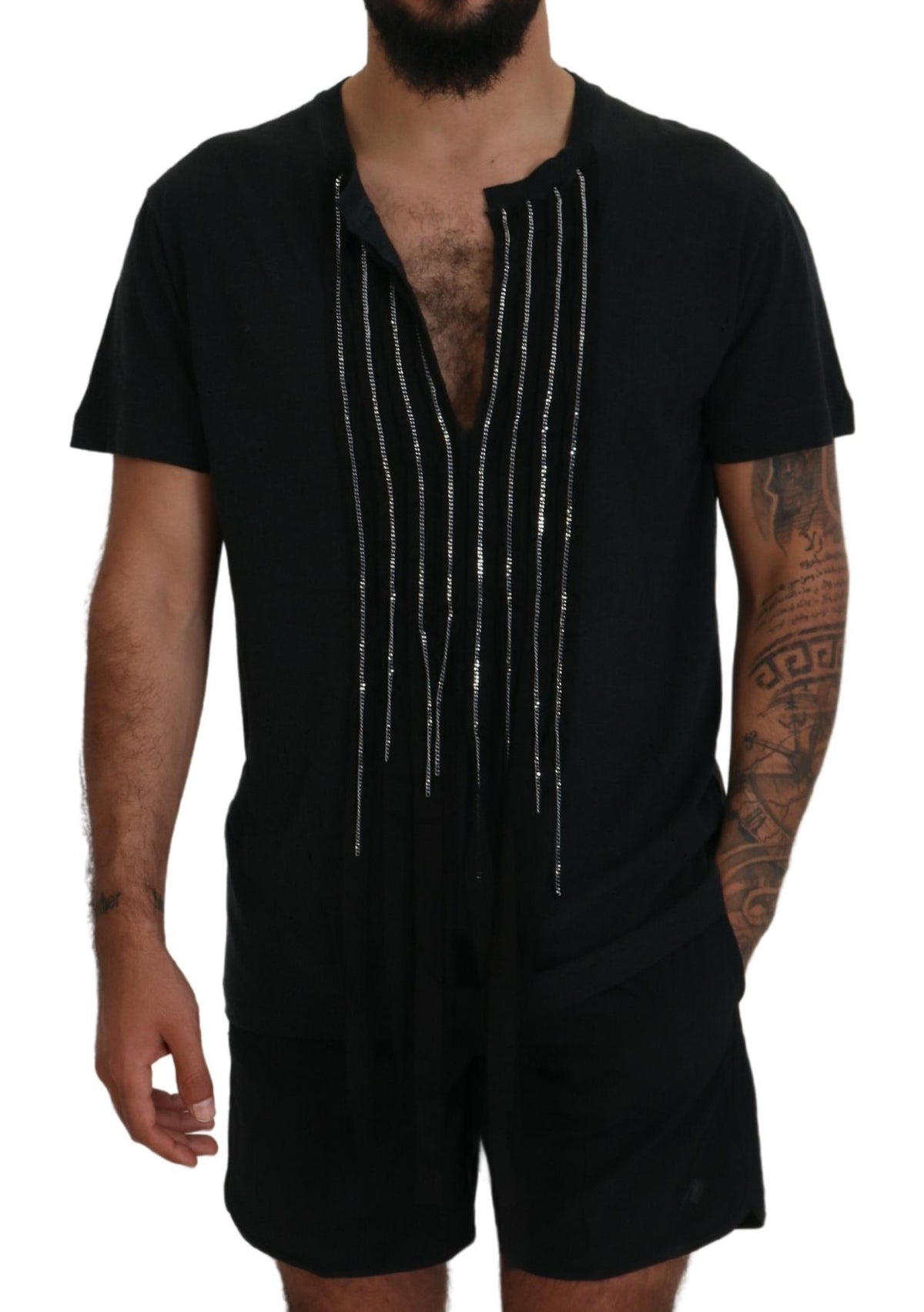 T-shirt en coton à manches courtes noir Dsquared² orné de chaînes