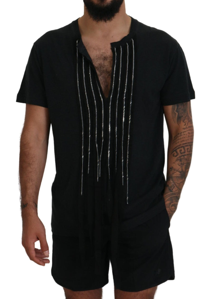 T-shirt en coton à manches courtes noir Dsquared² orné de chaînes
