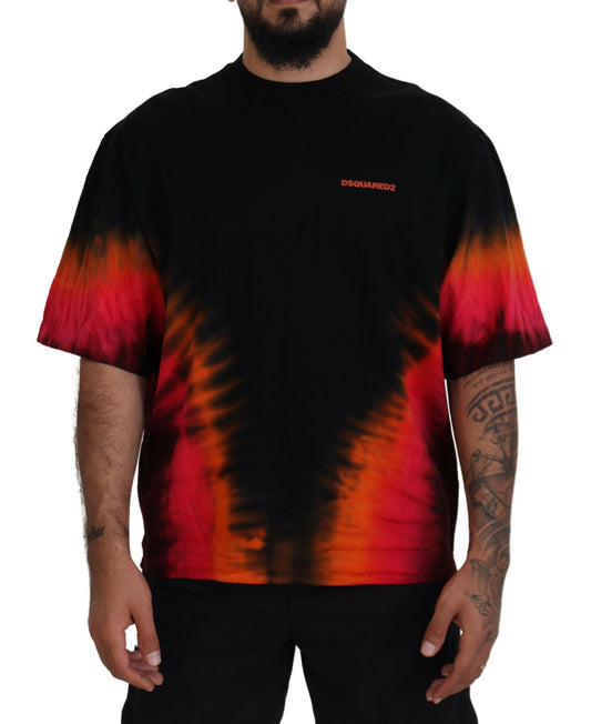 Dsquared² zwart-oranje katoenen T-shirt met korte mouwen en ronde hals.