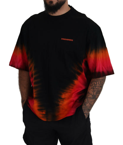 Dsquared² zwart-oranje katoenen T-shirt met korte mouwen en ronde hals.