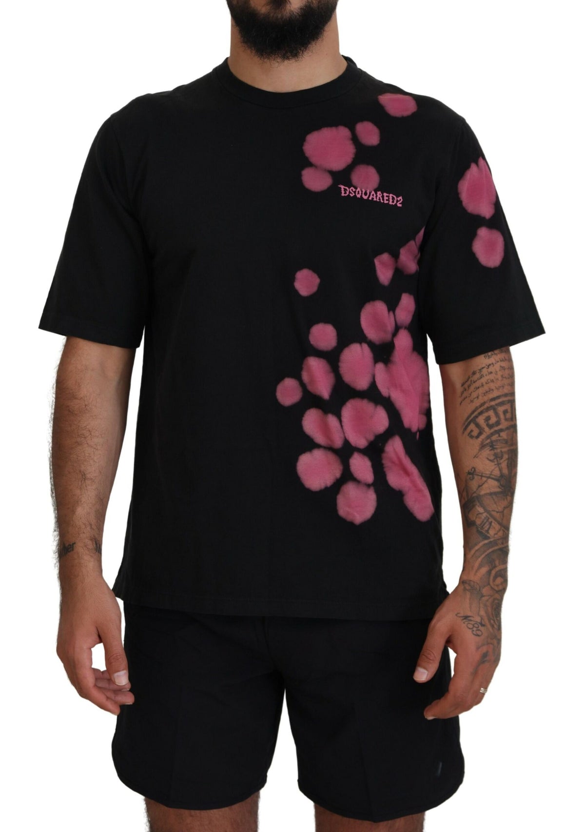 T-shirt noir et rose à manches courtes et col rond en coton de Dsquared²