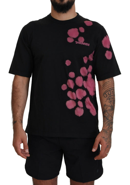 Dsquared² zwart-roze katoenen T-shirt met korte mouwen en ronde hals.