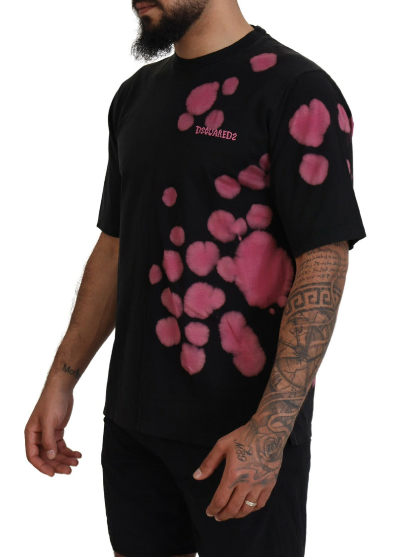 T-shirt noir et rose à manches courtes et col rond en coton de Dsquared²