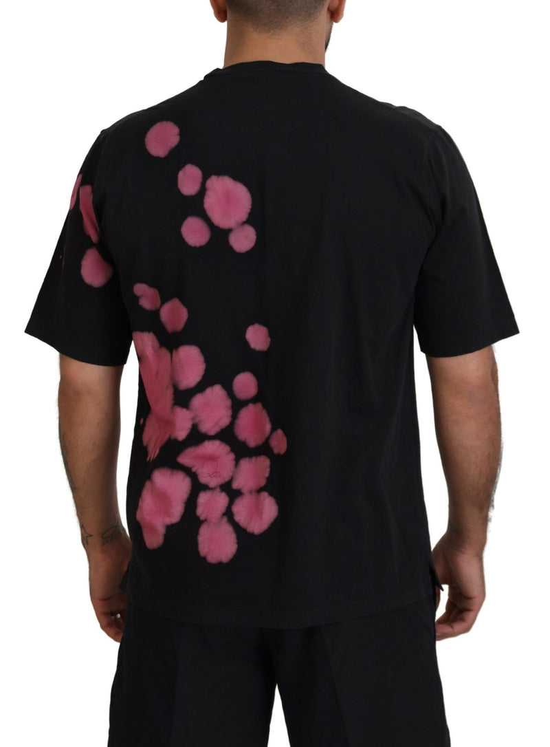 T-shirt noir et rose à manches courtes et col rond en coton de Dsquared²
