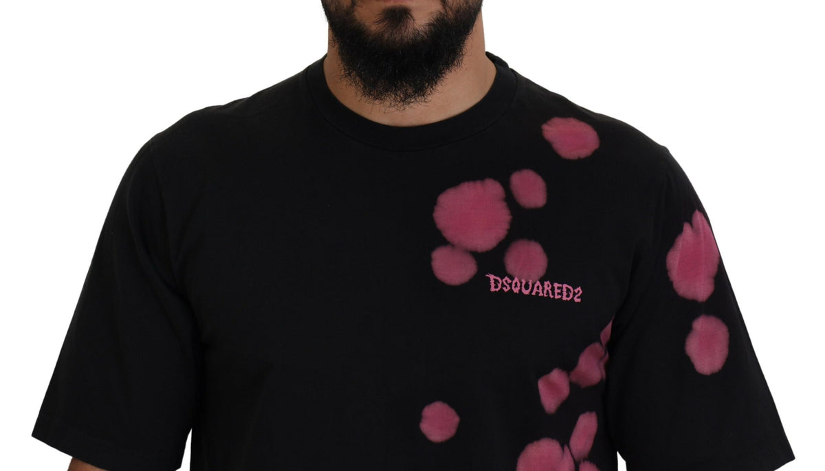 T-shirt noir et rose à manches courtes et col rond en coton de Dsquared²