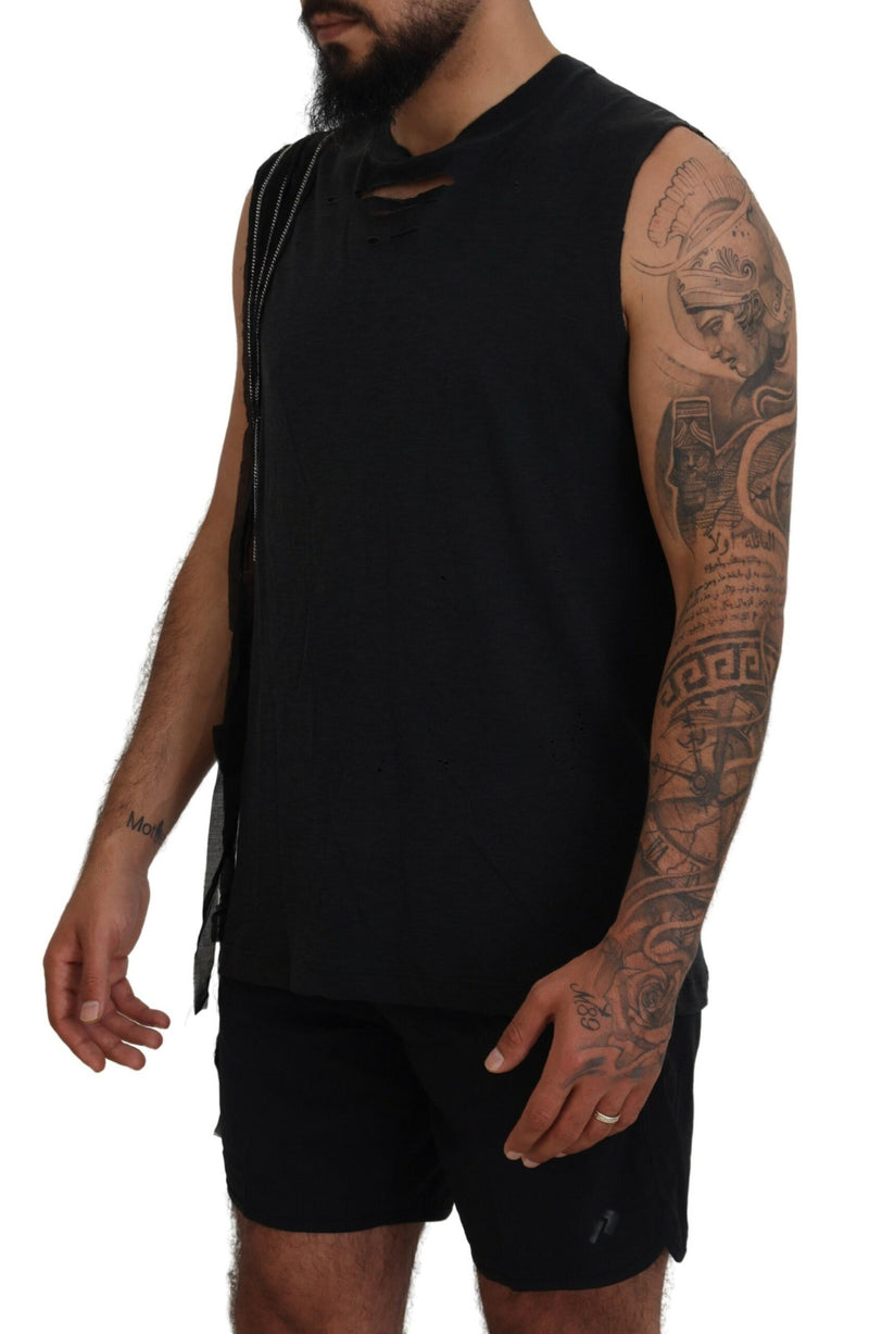 Dsquared² T-shirt homme noir sans manches orné de chaînes