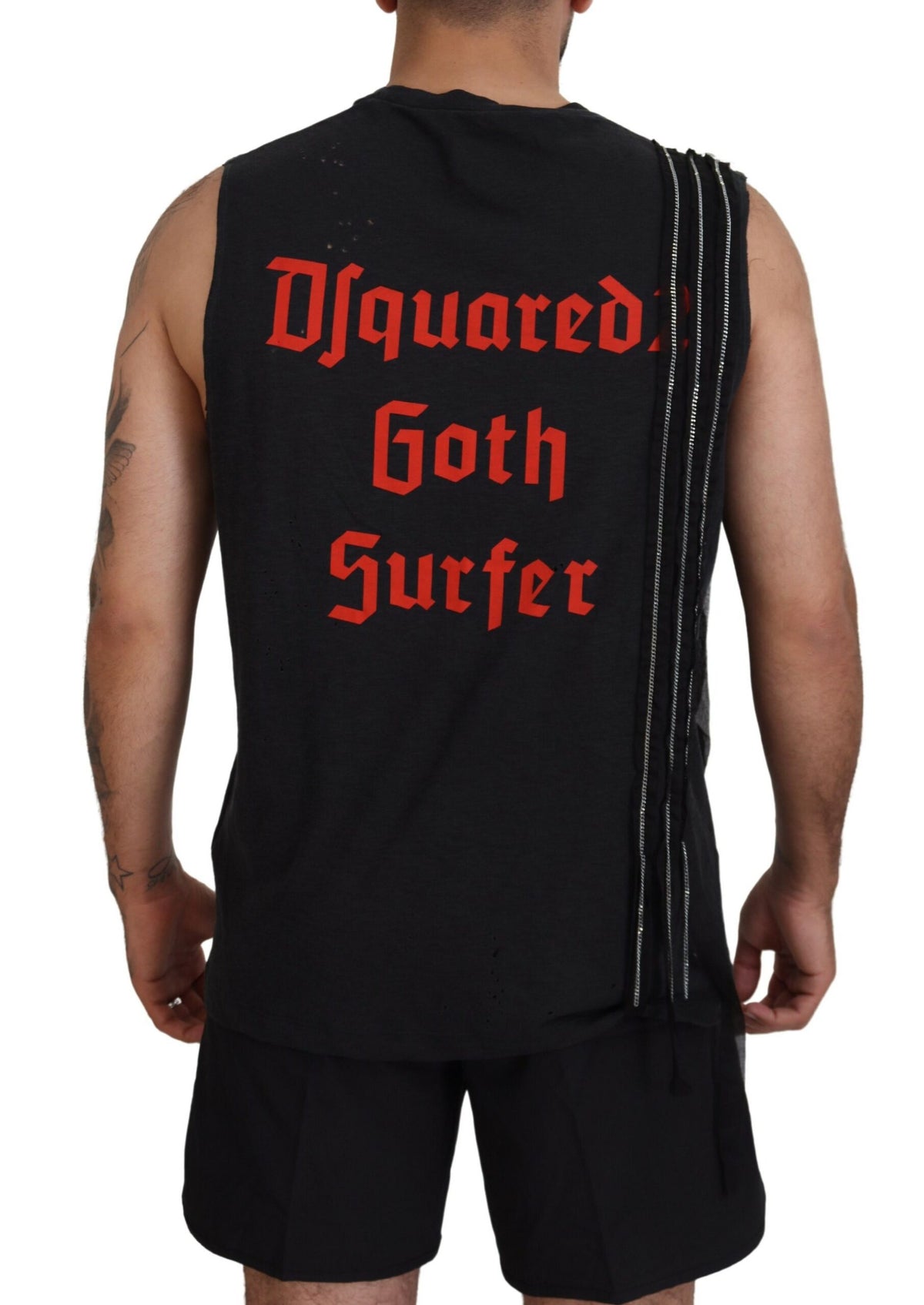 Dsquared² T-shirt homme noir sans manches orné de chaînes