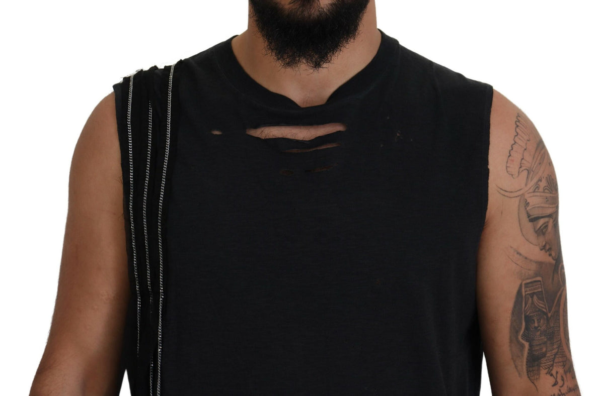 Dsquared² T-shirt homme noir sans manches orné de chaînes