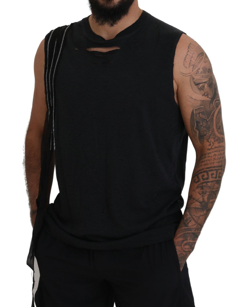 Dsquared² T-shirt homme noir sans manches orné de chaînes