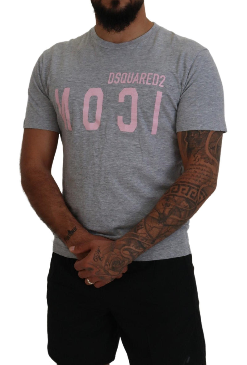 T-shirt à manches courtes et col rond en coton gris avec logo Dsquared²