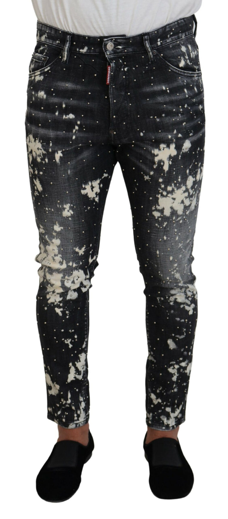 Jeans skinny en jean gris lavé avec imprimé blanc éclaboussé de Dsquared²