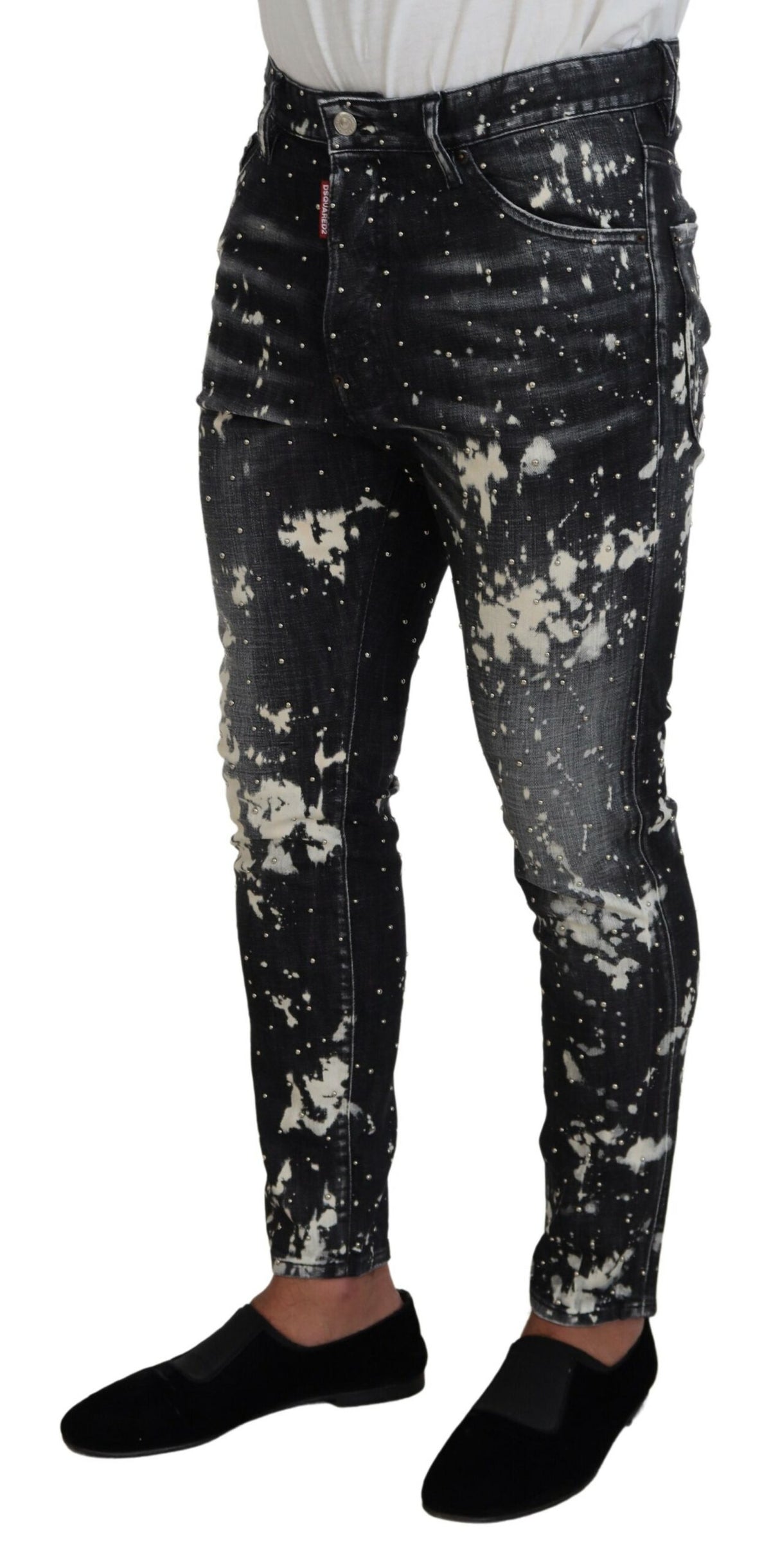 Jeans skinny en jean gris lavé avec imprimé blanc éclaboussé de Dsquared²