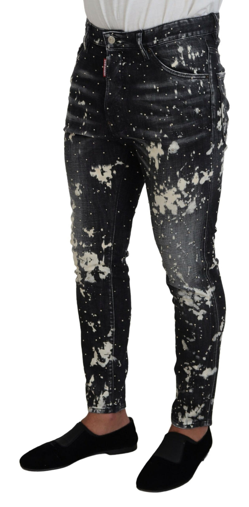 Jeans skinny en jean gris lavé avec imprimé blanc éclaboussé de Dsquared²