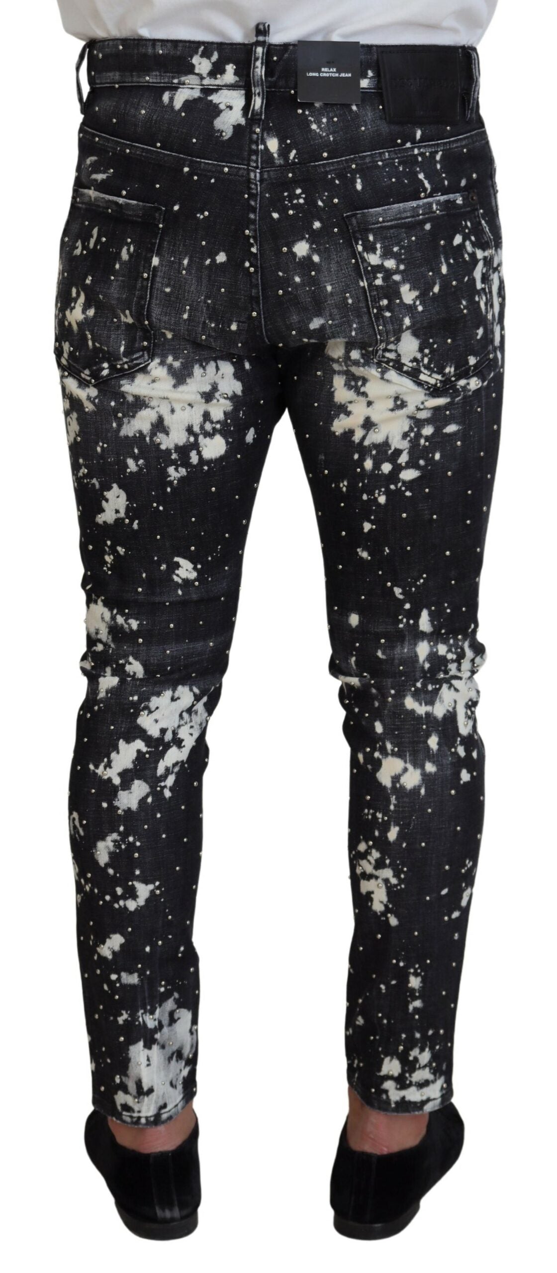 Jeans skinny en jean gris lavé avec imprimé blanc éclaboussé de Dsquared²
