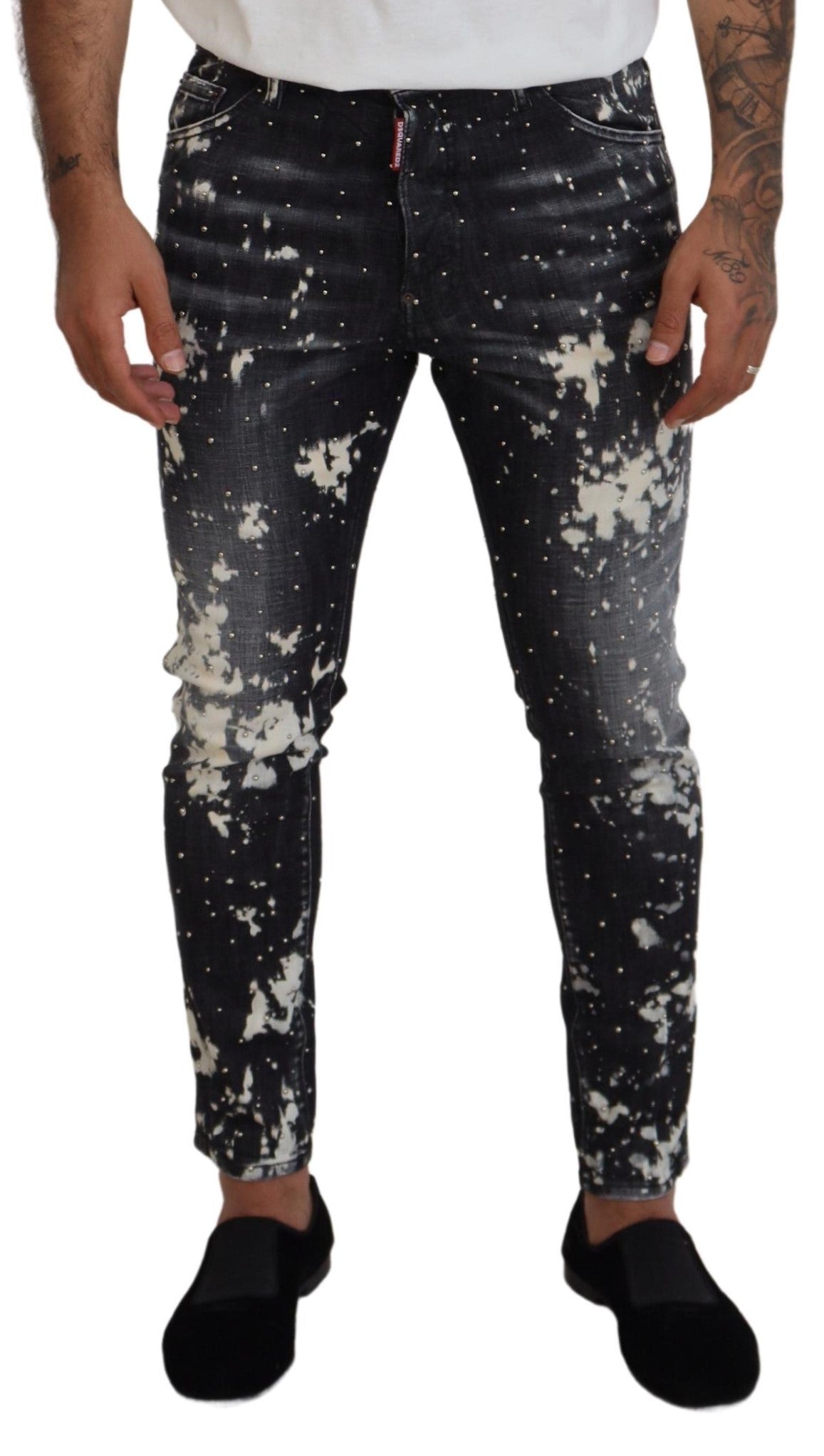 Jeans skinny en jean gris lavé avec imprimé blanc éclaboussé de Dsquared²