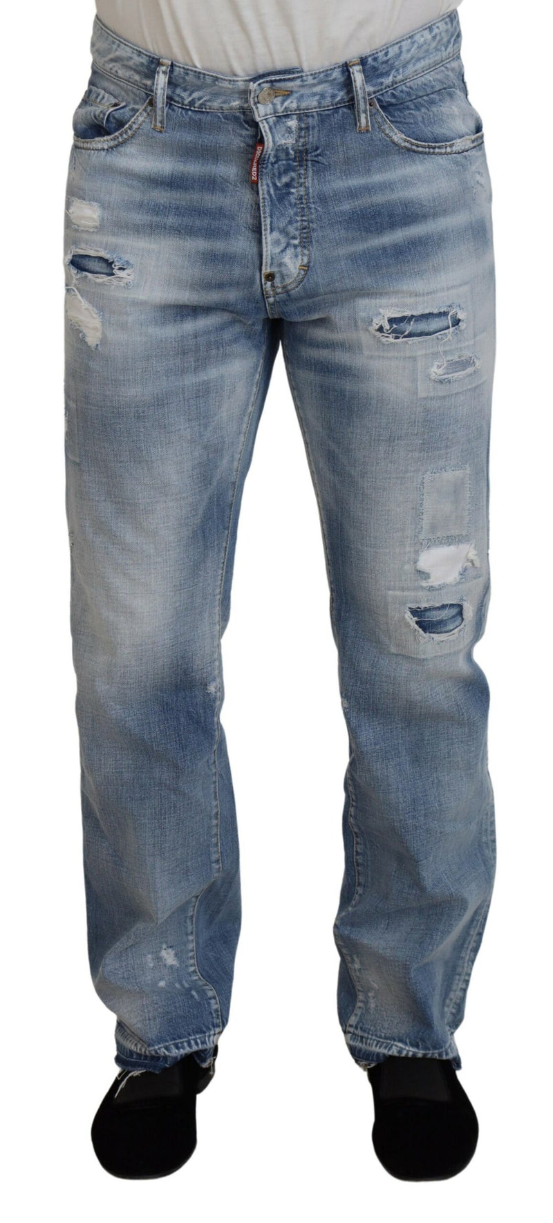 Jeans en jean délavé bleu, coupe droite, pour homme, Dsquared²
