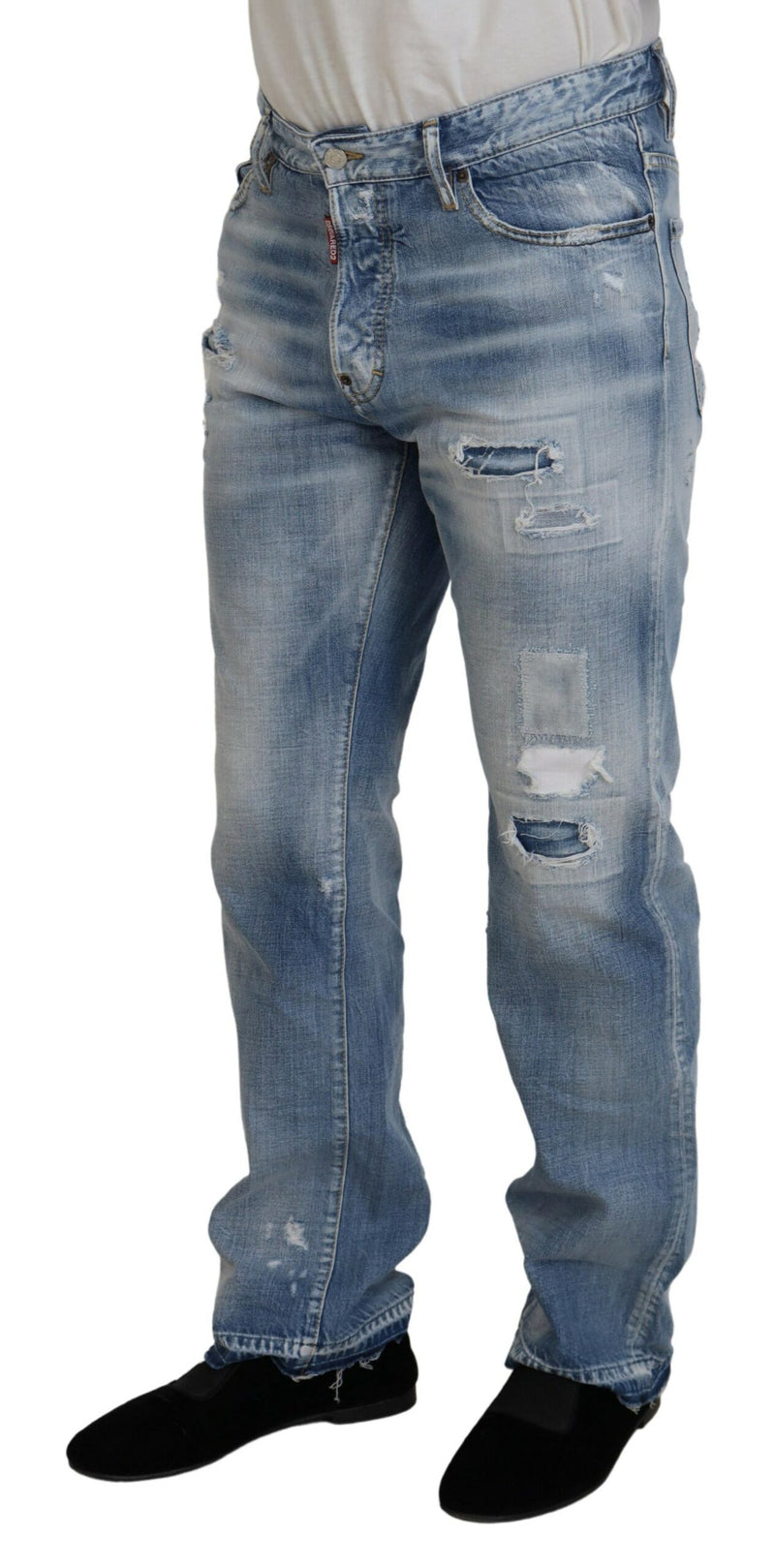 Jeans en jean délavé bleu, coupe droite, pour homme, Dsquared²
