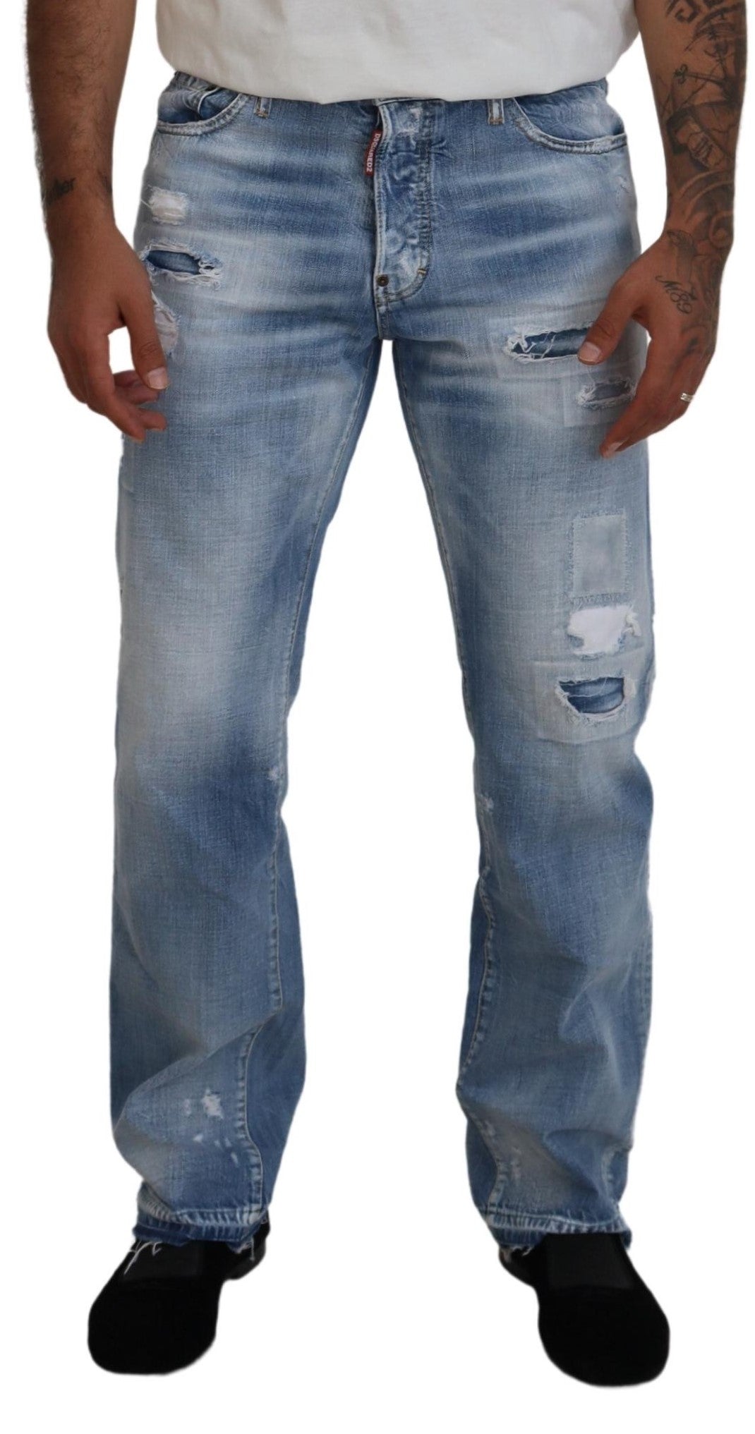 Jeans en jean délavé bleu, coupe droite, pour homme, Dsquared²