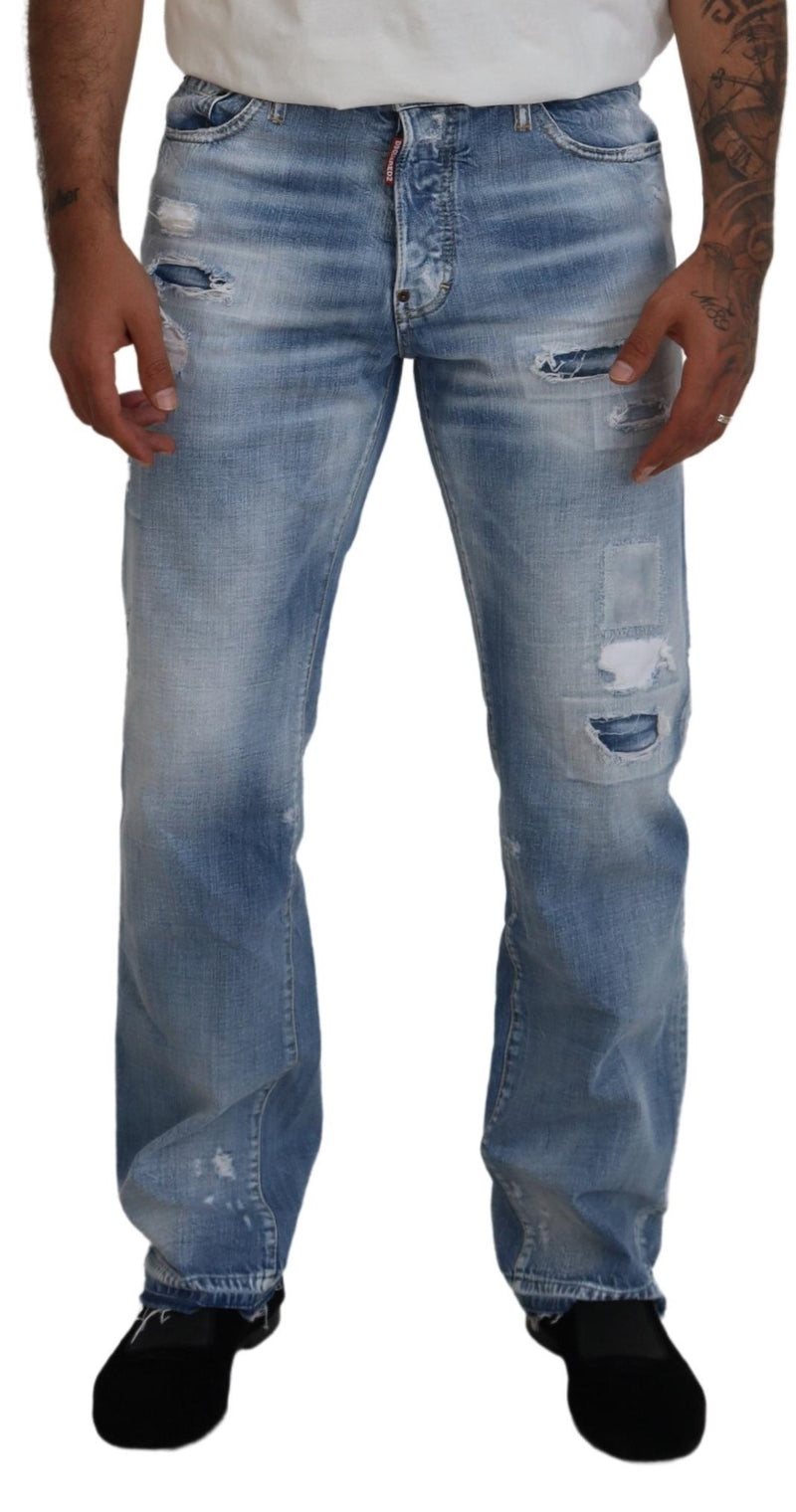 Jeans en jean délavé bleu, coupe droite, pour homme, Dsquared²