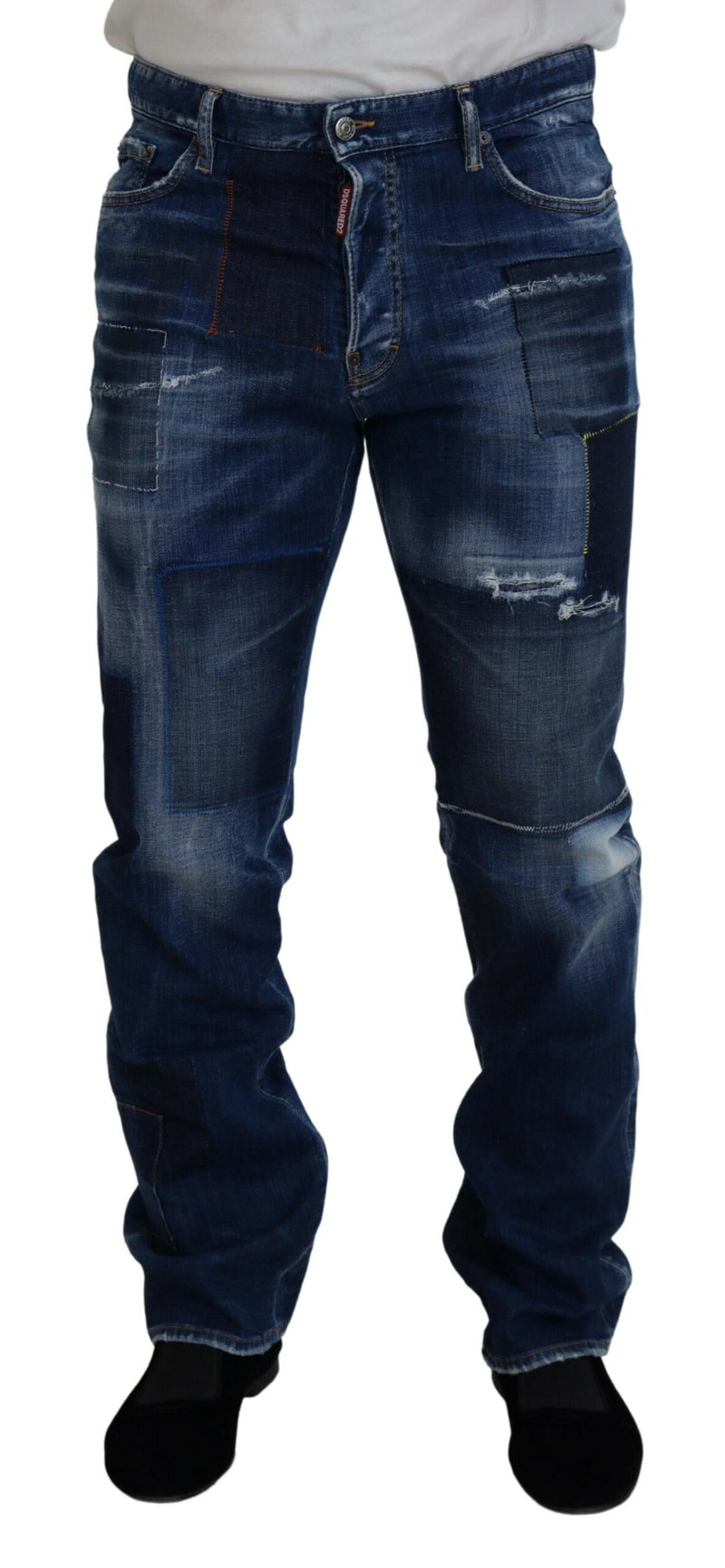 Dsquared² Jeans droit en jean bleu délavé et patchwork