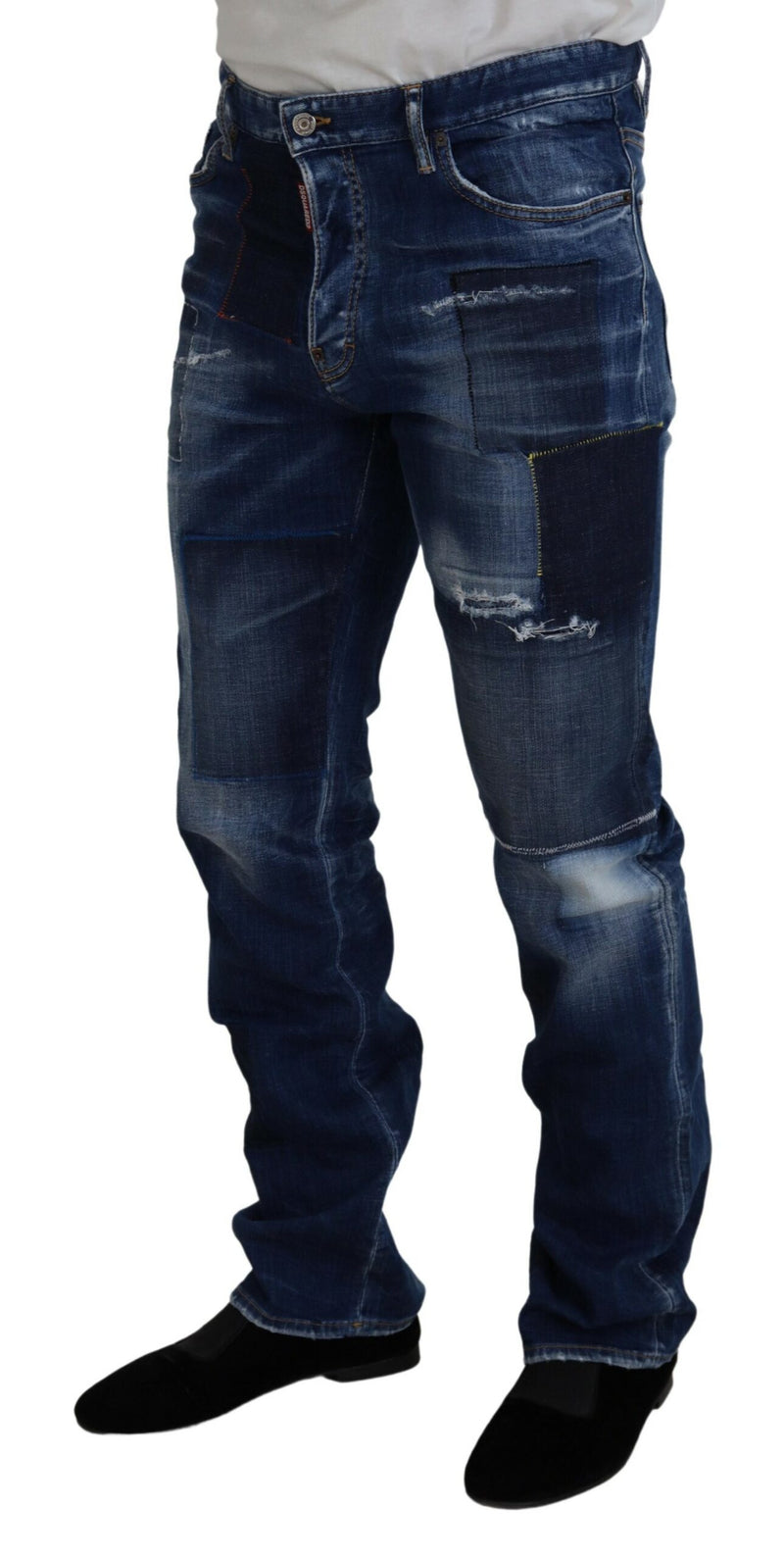 Dsquared² Jeans droit en jean bleu délavé et patchwork