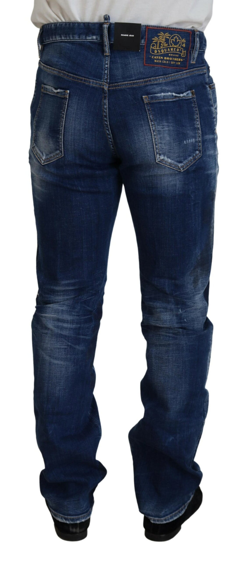 Dsquared² Jeans droit en jean bleu délavé et patchwork
