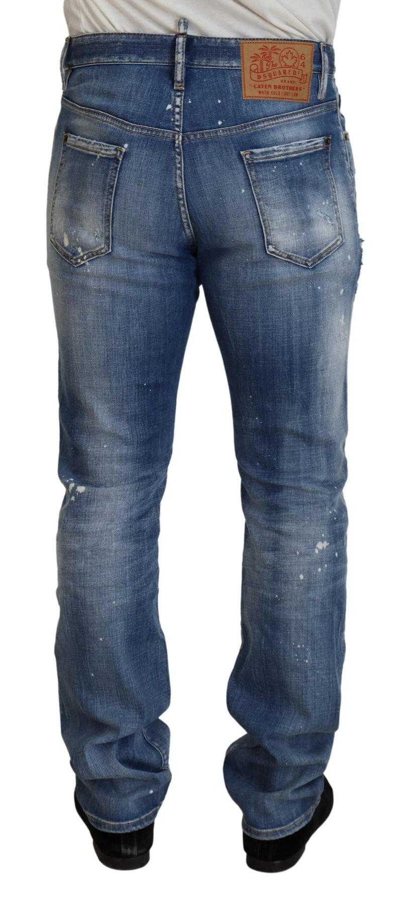 Jeans décontractés Dsquared² en jean bleu, effet usé et déchiré, coupe droite.