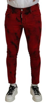 Jeans décontractés skinny en jean à effet tie-dye en coton rouge de Dsquared²