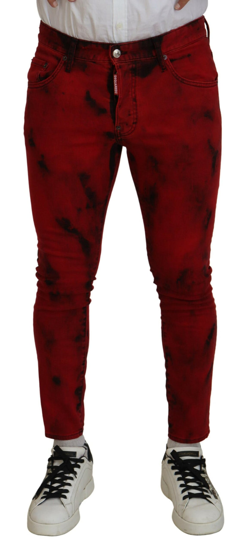 Jeans décontractés skinny en jean à effet tie-dye en coton rouge de Dsquared²
