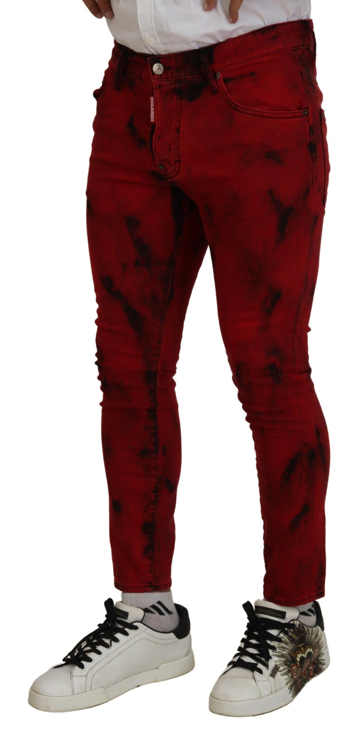 Jeans décontractés skinny en jean à effet tie-dye en coton rouge de Dsquared²