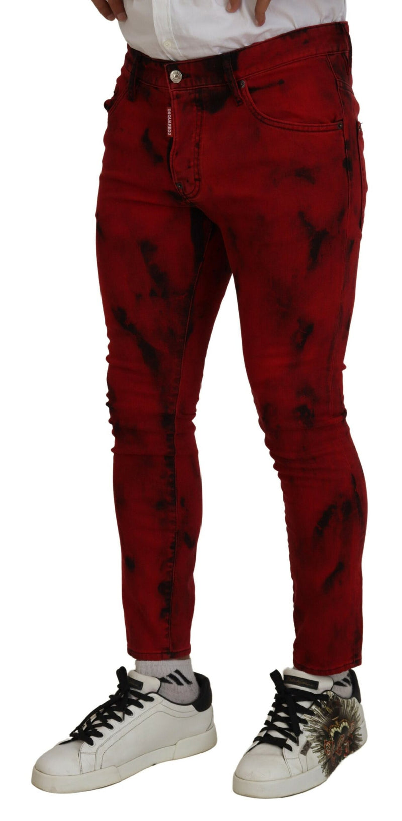 Jeans décontractés skinny en jean à effet tie-dye en coton rouge de Dsquared²