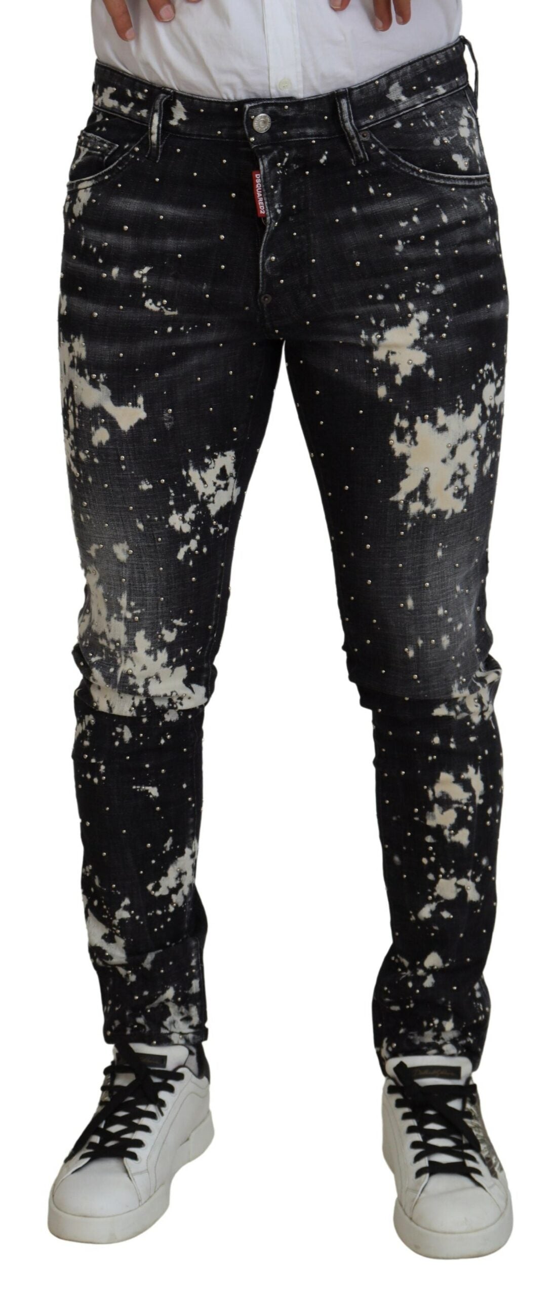 Jeans décontractés en jean noir délavé avec éclaboussures de couleur blanche de Dsquared²
