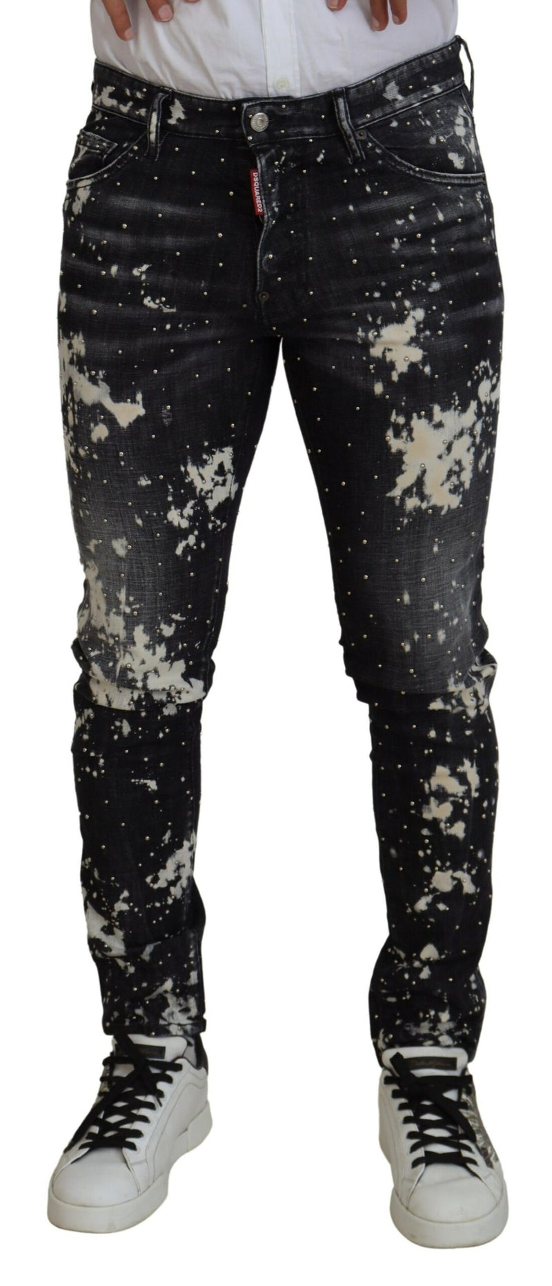 Jeans décontractés en jean noir délavé avec éclaboussures de couleur blanche de Dsquared²