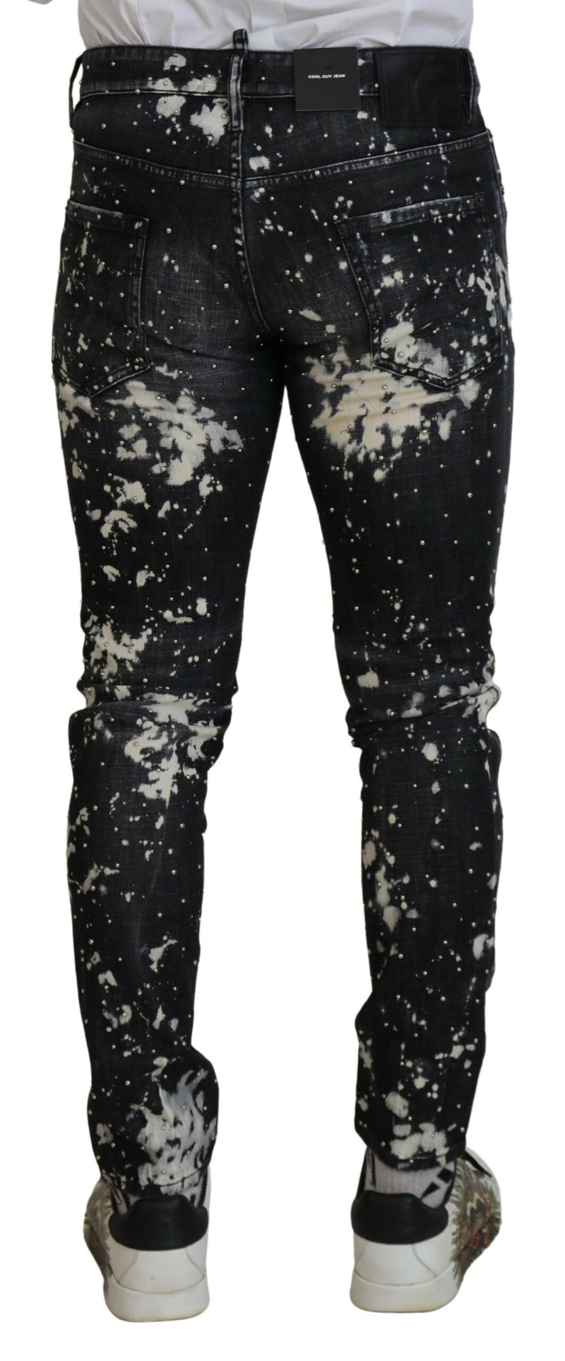 Jeans décontractés en jean noir délavé avec éclaboussures de couleur blanche de Dsquared²