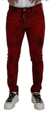 Jeans décontractés skinny en coton rouge tie-dye pour homme de Dsquared²