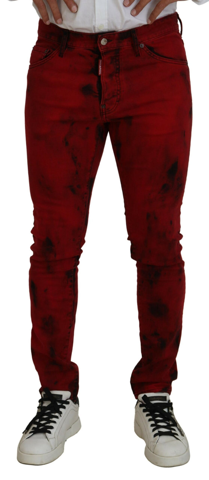 Jeans décontractés skinny en coton rouge tie-dye pour homme de Dsquared²