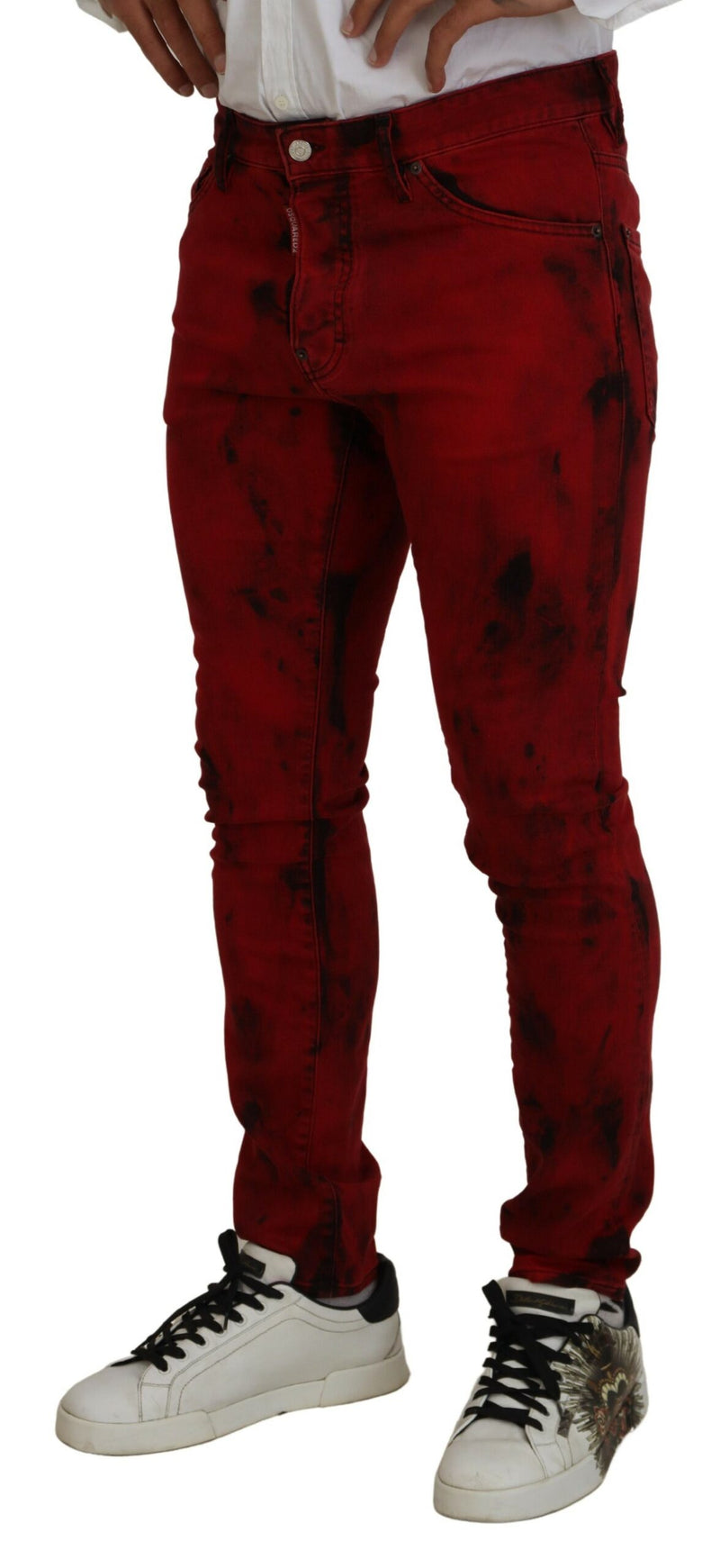 Jeans décontractés skinny en coton rouge tie-dye pour homme de Dsquared²