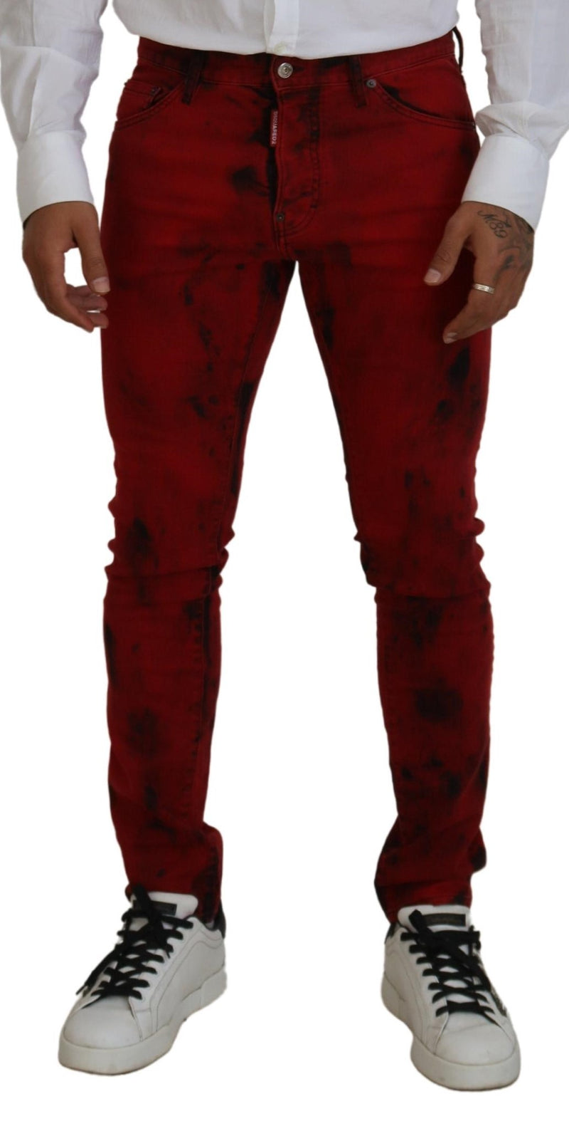 Jeans décontractés skinny en coton rouge tie-dye pour homme de Dsquared²
