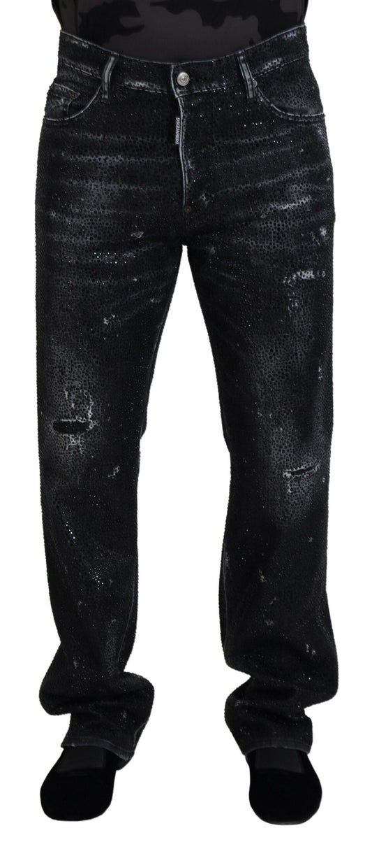 Jeans en jean délavé noir Dsquared² ornés de cristaux